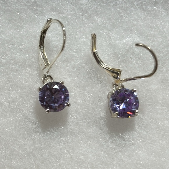 Loft Earrings, Silver Tone with Faux Amethyst, Beautiful Sparkle, - Picture 6 of 7
